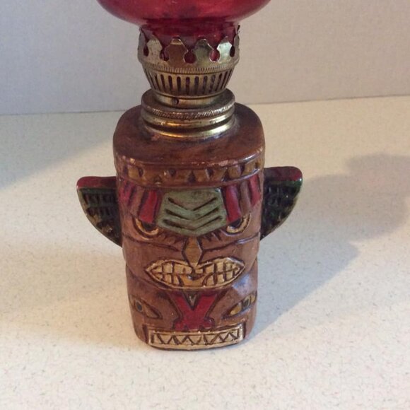 Vintage 1960s Ruby Red Flash Tiki Totem Pole Ceramic Figural Oil Lamp - Picture 2 of 9